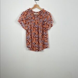 Madewell Floral Breeze Print Mock Neck Cottage Prairie Sheer Womens S Casual Top